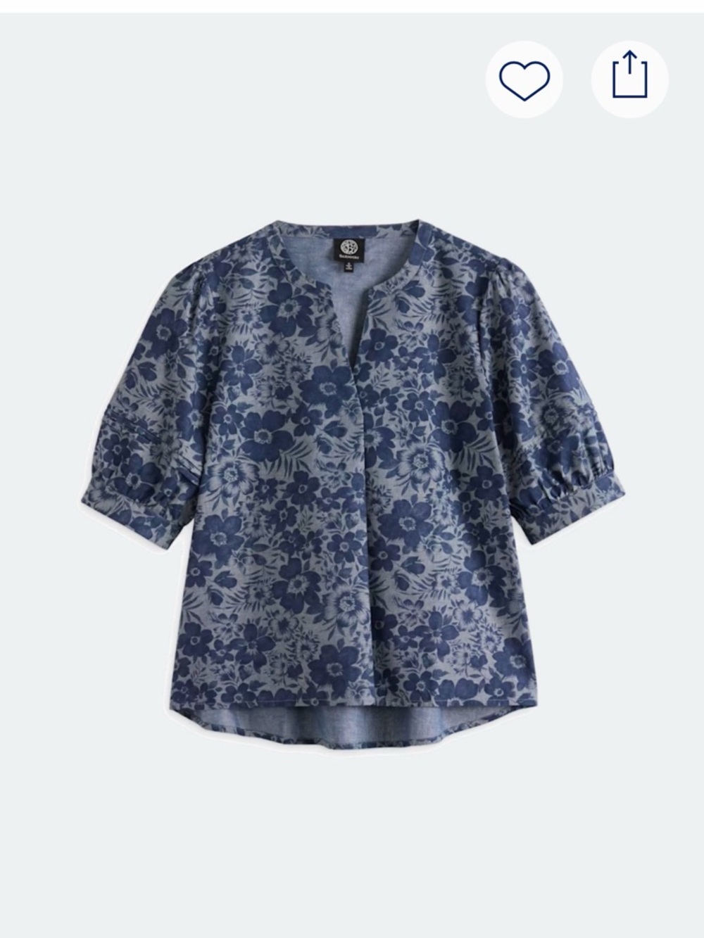 bobeau Navy Floral Short Puff-Sleeve Top
